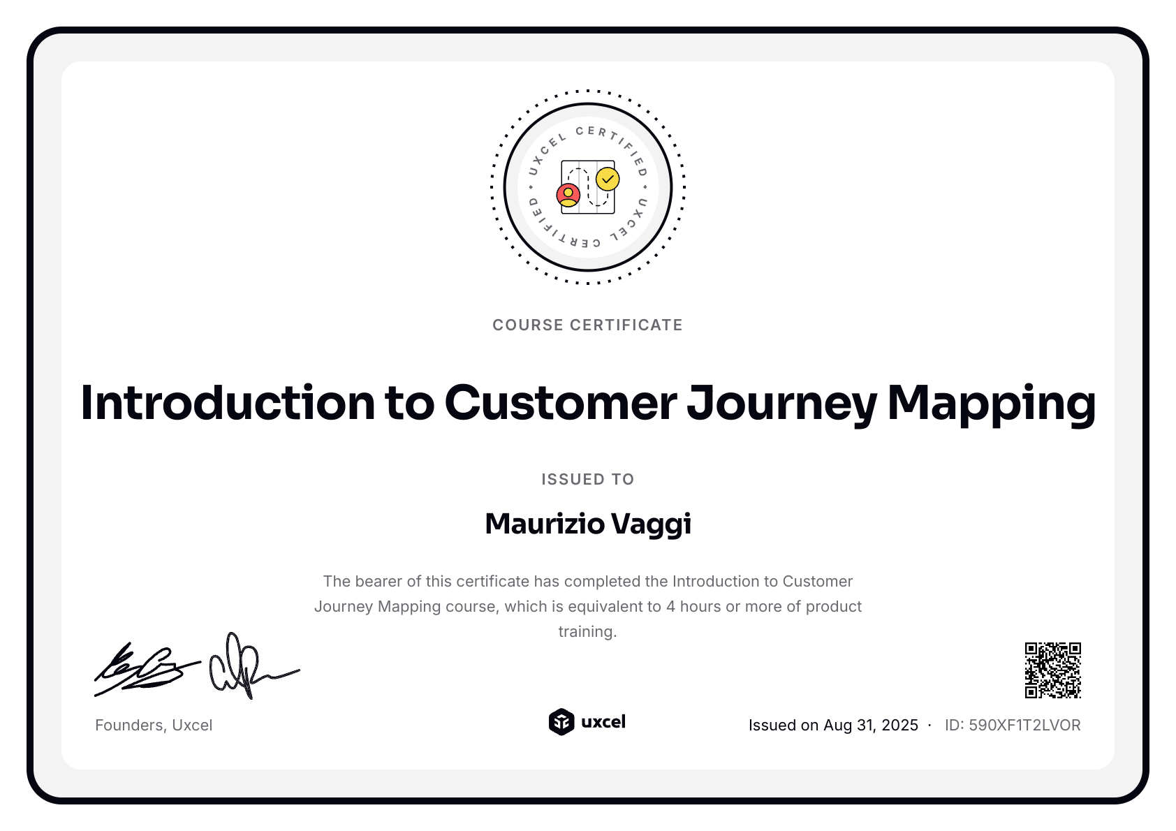 Maurizio Vaggi's certificate